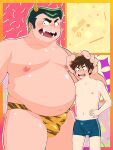  2023 3:4 anthro belly big_belly blush bulge clothed clothing dixsept_ura duo erection erection_under_clothing hi_res horn horned_humanoid human humanoid lum&#039;s_father male male/male mammal moobs navel nipples overweight overweight_male underwear urusei_yatsura 