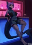  alcohol anthro artist_name bar barefoot beverage biped black_clothing black_panties black_topwear black_underwear breasts clothed clothing cocktail_glass container cup digital_media_(artwork) digital_painting_(artwork) drinking_glass feet female fish fishnet fishnet_legwear foxovh glass glass_container glass_cup hair hi_res legwear marine navel notched_ear panties purple_eyes purple_hair shaded shark solo standing text topwear underwear url 