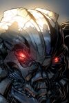  artist_collaboration comic_cover cover_image decepticon english_commentary glowing glowing_eyes james_raiz kieran_oats looking_at_viewer mecha mecha_focus no_humans official_art robot science_fiction starscream transformers transformers_(live_action) 