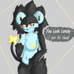  absurd_res anthro areola bedroom_eyes big_breasts black_body black_fur blue_body blue_fur breasts catchthegrass clitoris felid feline female fluffy fur generation_4_pokemon genitals hand_on_breast hand_on_crotch hi_res luxray mammal narrowed_eyes nintendo nipples nude pokemon pokemon_(species) pussy seductive shaded simple_background solo thick_thighs yellow_eyes 
