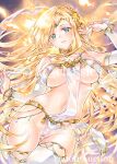  1girl at_classics blonde_hair breasts elf green_eyes large_breasts long_hair looking_at_viewer navel original pointy_ears revealing_clothes smile solo traditional_media very_long_hair 