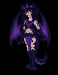  1girl animal_feet animal_hands black_hair crown dragon_girl dragon_horns dragon_tail dragon_wings highres horns loincloth long_hair non-web_source original purple_crown purple_hair purple_loincloth purple_tail purple_wings scales tail tattoo tribal_tattoo wings 