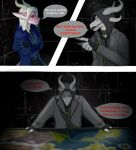 2024 absurd_res angry anthro clothed clothing coat comic crossed_arms dialogue dragon duo eiris_(saren662) english_text female fully_clothed gesture grey_body grey_horn hair hand_gesture hi_res hood horn inside looking_down male map mythological_creature mythological_scalie mythology open_mouth pink_body pink_eyes pointing saren_(saren662) scalie solare_(aivd) speech_bubble text topwear unimpressed white_hair