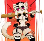 2020 5_fingers anthro band-aid band-aid_on_face bandage bandage_on_face baseball_bat bat_(object) big_breasts bikini bikini_top black_bikini_top black_clothing black_eyebrows black_hat black_headwear bottomwear breasts brown_bottomwear brown_clothing brown_shorts chest_tuft clothed clothed_anthro clothed_female clothing digital_drawing_(artwork) digital_media_(artwork) eye_through_hair eyebrows felid female female_anthro fingers frankie_(extremedash) front_view fur hair hat headgear headwear hi_res holding_baseball_bat hotpants inner_ear_fluff jacket jellotsok light_body light_ears light_face light_fur light_hair lion long_sleeves looking_aside mammal multicolored_eyes open_clothing open_jacket open_topwear orange_clothing orange_jacket orange_topwear pantherine portrait sharp_teeth shorts small_waist smile solo squish swimwear tail teeth thick_eyebrows thick_thighs thigh_pouch thigh_squish thigh_strap three-quarter_portrait tied_hair topwear translucent translucent_hair tuft two-piece_swimsuit two_tone_eyes wasp_waist