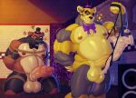  absurd_res balls big_penis clothing duo five_nights_at_freddy&#039;s freddy_(fnaf) genitals golden_freddy_(fnaf) group hat headgear headwear hi_res human kidde_jukes male mammal musclegut muscular muscular_male nipples nude penetration penis scottgames size_difference vaginal vaginal_penetration vein veiny_penis 