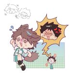  +++ 2boys :3 ^_^ anger_vein animal_ears aqua_shorts ball brown_eyes brown_footwear brown_hair chibi chibi_only chinese_commentary closed_eyes collared_shirt commentary_request dog_boy dog_ears dog_tail finwell haikyuu!! highres iwaizumi_hajime kemonomimi_mode male_focus multiple_boys oikawa_tooru_(haikyuu!!) open_mouth shirt short_sleeves shorts smile spiked_hair sportswear squiggle sweat tail v-shaped_eyebrows volleyball_(object) white_shirt 