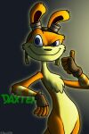  blue_eyes chest_tuft clothing daxter digital_media_(artwork) eyewear eyewear_on_head feral fingerless_gloves fur gesture gloves goggles goggles_on_head handwear jak_and_daxter male mammal mario644 mustelid naughty_dog orange_body orange_fur ottsel pose semi-anthro simple_background smile smiling_at_viewer solo sony_corporation sony_interactive_entertainment thumbs_up tuft 
