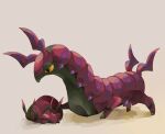  animal_focus bug closed_eyes commentary_request evolutionary_line grey_background highres horns looking_down lying mazel no_humans on_stomach pokemon pokemon_(creature) scolipede venipede 