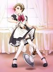  code_geass crossdress crossdressing geass gun heels high_heels maid ribbon rolo_lamperouge shoes tea thighhighs tray weapon 