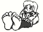  animated animated_gif barefoot colette_brunel collet_brunel feather feathers feet gif lowres monochrome pov_feet soles tales_of_(series) tales_of_symphonia tickling toes 