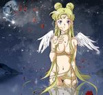  bandage bandages bishoujo_senshi_sailor_moon blonde blonde_hair blue_eyes censored convenient_censoring earth flower long_hair moon night night_sky petals rose sky star stars tsukino_usagi twintails water wings 