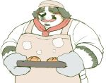  12beat13 2019 anthro apron barneys_(kota&acute;) blush bread canid canine canis clothing domestic_dog eyes_closed food humanoid_hands male mammal overweight overweight_male simple_background solo white_background 