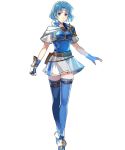  1girl armor bangs belt belt_pouch blue_eyes blue_footwear blue_hair boots breastplate clenched_hand closed_mouth fingerless_gloves fire_emblem fire_emblem:_fuuin_no_tsurugi fire_emblem_heroes full_body gloves highres looking_at_viewer miniskirt nintendo pouch serious short_hair short_sleeves shoulder_armor skirt solo standing tate thigh_boots thighhighs tobi_(kotetsu) transparent_background zettai_ryouiki 