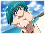  artist_request beach bikini blue_eyes blush breasts cleavage green_hair honjo_mikaze stratos_4 swimsuit 