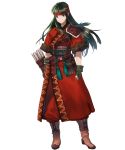  1girl armor arrow belt boots brown_footwear fingerless_gloves fire_emblem fire_emblem:_fuuin_no_tsurugi fire_emblem_heroes full_body gloves green_eyes green_hair headband highres long_hair looking_at_viewer mayo_(becky2006) nintendo official_art pants quiver shiny shiny_hair short_sleeves shoulder_armor solo standing sue_(fire_emblem) transparent_background 