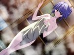  1girl blush game_cg indoors solo towel 