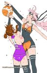  2girls artist_request athletic basketball block breasts brown_eyes brown_hair character_request copyright_request headband large_breasts multiple_girls pink_hair source_request sport sports 