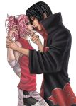  1boy 1girl black_hair green_eyes haruno_sakura naruto naruto_(series) no_background pink_hair red_headband uchiha_itachi 