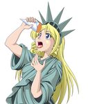  artist_request blonde_hair blue_eyes food food_on_face ice_cream ice_cream_cone open_mouth personification statue_of_liberty tongue 