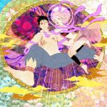  1boy 1girl black_hair flowery_background haruno_sakura naruto naruto_(series) pink_hair uchiha_obito 