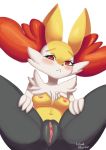  1girl :&lt; animal_ear_fluff animal_ears artist_name blush braixen breasts clitoral_hood closed_mouth creatures_(company) embarrassed female fox_ears furry game_freak gen_6_pokemon highres jpeg_artifacts looking_at_viewer medium_breasts mezmaroon navel nintendo nipples no_humans pokemon pokemon_(creature) presenting pussy red_eyes signature simple_background sitting solo spread_legs uncensored white_background 
