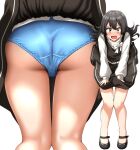  1girl absurdres ass black_dress black_hair blue_panties commentary_request commission dress full_body grey_eyes hair_ornament hairclip highres kantai_collection long_hair mary_janes multiple_views official_alternate_costume open_mouth oyashio_(kancolle) panties pantyshot pixiv_commission shoes simple_background skirt_hold sweater underwear white_background white_sweater zanntetu zoom_layer 