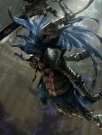  1boy armor artorias_the_abysswalker cape danieljoyniel dark_souls_(series) dark_souls_i full_armor gauntlets greatsword helm helmet highres holding holding_sword holding_weapon knight male_focus pauldrons plume shoulder_armor solo sword torn_cape torn_clothes weapon 