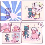 1:1 2024 after_transformation ambiguous_gender anthro blush comic digital_media_(artwork) duo embarrassed evolution_(transformation) feral feral_to_anthro first_person_view flaaffy fur generation_2_pokemon hi_res laugh mareep nintendo open_mouth pink_ball_smoke pokemon pokemon_(species) question_mark red_eyes sitting smile sneasel species_transformation standing surprised tail thought_bubble transformation wool_(fur)