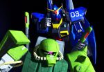  3d battle betelgeuse_as black_background blue_eyes cable commentary duel fake_screenshot gundam gundam_mk_ii hizack holding machinery mecha mecha_focus mobile_suit no_humans one-eyed purple_eyes realistic robot science_fiction space titans_(gundam) upper_body v-fin zero_gravity zeta_gundam 