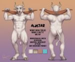  2023 abs anthro back_muscles balls biceps bovid bovine butt cattle deltoids foreskin genitals hi_res hooves horn looking_at_viewer male mammal model_sheet muscular muscular_arms muscular_thighs obliques pecs penis rov simple_background smile solo standing triceps yoke yoke_pose 