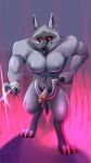 2023 4_fingers 4_toes absurd_res anthro athletic athletic_anthro athletic_male big_pecs black_nose canid canine canis claws death_(puss_in_boots) digital_media_(artwork) fangs feet fingers fire foreskin fur genitals grin hi_res hindpaw humanoid_hands male mammal muscular muscular_anthro muscular_male nipples nude paws pecs penis puss_in_boots_(film) puss_in_boots_the_last_wish red_eyes sickle signature smile smitewyrm solo standing teeth toe_claws toes white_body white_fur wolf 