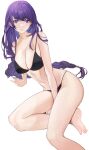  1girl absurdres alternate_costume arm_support bangs bare_arms bare_legs bare_shoulders barefoot bikini black_bikini braid braided_ponytail breasts chinese_commentary cleavage feet foot_out_of_frame genshin_impact highres large_breasts leaning_to_the_side long_hair navel parted_lips purple_eyes purple_hair raiden_shogun raised_eyebrows sidelocks single_braid sitting soles stomach string_bikini swimsuit thighs toes transparent_background very_long_hair wudiyuzhouxiaohuanxiong 