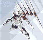  absurdres beam_rifle char&#039;s_counterattack character_name concept_art derivative_work energy_gun fin_funnels grid_background gundam highres machinery mecha mecha_focus mobile_suit no_humans nu_gundam robot roundel science_fiction takahashi_masaki v-fin weapon 