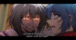  2girls angry blue_eyes blue_hair english_text glowing glowing_eyes grey_hair hair_bun harashu_(harashu96) highres kotobukiya_bishoujo megatron megatron_(kotobukiya_bishoujo) megatron_(transformers_one) multiple_girls optimus_prime optimus_prime_(kotobukiya_bishoujo) orange_eyes orion_pax_(transformers_one) transformers transformers_one watermark 