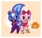 2021 accessory anthro background_character bear blue_body bottomless bottomless_female bottomwear bow_ribbon buckteeth chipmunk clothed clothed_anthro clothed_female clothing disco_bear_(htf) duo_focus female giggles_(htf) ground_squirrel group hair_accessory hair_bow hair_ribbon happy_tree_friends head_flower j.fbelen male mammal mephitid pants petunia_(htf) pink_body pink_clothing pink_shirt pink_topwear purple_bottomwear purple_clothing purple_pants ribbons rodent sciurid shirt skunk teeth topwear trio