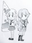  2girls alternate_form anzio_military_uniform anzio_school_uniform beret black_necktie black_skirt carpaccio_(girls_und_panzer) carpaccio_(old_design)_(girls_und_panzer) collared_shirt dated dokka_no_funako food frown girls_und_panzer hat holding_board jacket miniskirt multiple_girls necktie pants pizza school_uniform shirt skirt smile traditional_media white_shirt 