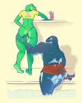  absurd_res amphibian anthro anus beverage big_butt butt cetacean clothing dolphin duo fan_character frog girly heckfrog hi_res male male/male mammal marine oceanic_dolphin orca poolside sticky_(heckfrog) thong toothed_whale underwear wide_hips 