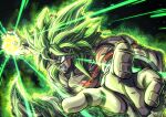  1boy absurdres angry aura biceps black_background blank_eyes bracer broly_(dragon_ball_super) cape clenched_teeth collarbone commentary_request dragon_ball dragon_ball_super dragon_ball_super_broly energy energy_ball fur_cape glowing_scar green_cape green_hair hands_up highres legendary_super_saiyan male_focus mocky_art muscular muscular_male outstretched_arm pectorals scar scar_on_arm scar_on_chest scar_on_face solo spiked_hair super_saiyan teeth topless_male v-shaped_eyebrows veins waist_cape 