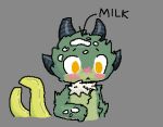  2_tails ambiguous_gender anthro blush bodily_fluids cum digital_media_(artwork) dragon fur genital_fluids green_body green_fur gunsaw horn leapy_(gunsaw) low_res milk multi_tail nude orsoniks plant solo standing tail yellow_eyes 