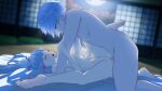  1boy 1girl absurdres architecture backlighting bangs barefoot blue_hair blunt_bangs breasts brother_and_sister closed_eyes commentary completely_nude east_asian_architecture english_commentary from_side genshin_impact greatm8 hair_ribbon hand_on_another&#039;s_chest hetero highres incest indoors kamisato_ayaka kamisato_ayato long_hair looking_at_another medium_breasts missionary moaning moonlight navel night nude open_mouth penis photoshop_(medium) pillow ponytail red_eyes ribbon shouji siblings sliding_doors soles source_filmmaker_(medium) tatami toes tree trembling tress_ribbon uncensored vaginal 