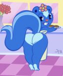 2021 anthro big_butt big_tail blue_body buckteeth butt butt_heart countershade_butt countershading female happy_tree_friends head_flower hi_res j.fbelen looking_back mammal mephitid petunia_(htf) rear_view skunk solo tagme tail teeth thick_thighs