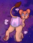 2025 :3 abstract_background abuniverse blush_symbol bunnyhopps bunnyhopps_(diaper) claws clothed clothing corey_(jackrabbit) diaper diaper_fetish diaper_only eyelashes female feral hi_res jackrabbit_(artist) kimba_the_white_lion kitty_(kimba) osamu_tezuka pattern_background pattern_diaper pawpads poofy_diaper rabbit_pattern rear_view shaded signature simple_background smile solo textured toony toony_eyes topless wearing_diaper