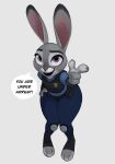  anthro clothed clothing dialogue disney female fur gesture grey_body grey_fur hi_res judy_hopps lagomorph leporid mammal multicolored_body multicolored_fur open_mouth open_smile pointing pointing_at_viewer police_uniform purple_eyes qupostuv35 rabbit smile solo talking_to_viewer two_tone_body two_tone_fur uniform white_body white_fur zootopia 