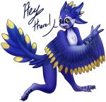 2024 alpha_channel anthro avali avian black_claws black_sclera black_scutes blonde_eyebrows blonde_hair blue_body blue_ears blue_feathers blue_inner_ear_fluff blue_tail blue_tail_tuft blue_wings claws dialogue dipstick_tail eyebrows feather_hair feathered_wings feathers finger_claws hair happy hi_res inner_ear_fluff male male_(lore) male_anthro markings nude nude_anthro nude_male open_mouth pawpads pseudo_hair purple_insides purple_mouth purple_pawpads purple_tongue scuted_feet scuted_hands scutes signature simple_background smile solo tail tail_markings tail_tuft talking_to_viewer tenyi_(cobalt_the_jackal) toe_claws tongue transparent_background tuft white_body white_feathers white_inner_ear winged_arms wings yellow_body yellow_eyes yellow_feathers yellow_tail_tip yellow_wings yooney_tunes_moth