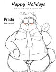  2022 anthro balls belly big_belly blush bravo canid canine canis clothing domestic_dog erection genitals hi_res male mammal overweight overweight_male penis scarf sketch small_penis solo sweater topwear 