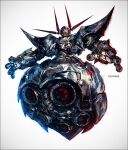  artist_name commentary_request finger_cannon glowing glowing_eye gundam k-suwabe mecha mecha_focus mobile_armor mobile_suit_gundam no_humans one-eyed robot science_fiction solo thrusters weapon white_background zeong 