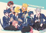  1other 6+boys animal_ears asahi_sora atago_rentaro black_meteor_camp_(dankira!!!) blonde_hair blue_eyes blue_hair blush cat_boy cat_ears cat_tail closed_eyes dankira!!! glasses green_eyes grey_hair habashiri_ginko hinata_mahiru merry_panic_(dankira!!!) multiple_boys otoko_no_ko pink_hair purple_eyes red_hair riku_(melty_drop) short_hair tail tsubaki_kento yano_reiji yellow_eyes 