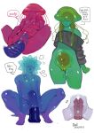 2023 absurd_res andromorph anthro big_dildo black_clothing black_shirt black_topwear blue_body blue_dildo bodily_fluids bottomless clothed clothing cnidarian crab_walk dated dialingnumber9 dialogue digital_media_(artwork) dildo dildo_in_pussy dildo_insertion dildo_sitting english_text eyeless genital_fluids genitals glistening glistening_body green_body group hands_behind_back heart_font heart_symbol hi_res humanoid_genitalia humanoid_pussy intersex jellyfish lying magenta_body marine masturbation medusozoan multiple_images nude on_back open_mouth ovum penetration pregnant pregnant_andromorph pregnant_intersex pussy red_dildo ribbed_dildo sex_toy sex_toy_in_pussy sex_toy_insertion shirt shoulderless_shirt signature speech_bubble spread_legs spreading standing text topwear toying_self translucent translucent_body vaginal vaginal_fluids vaginal_penetration white_body