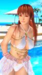 3d absurdres beach bikini brown_hair dead_or_alive dead_or_alive_xtreme highres housu_doaxvv kasumi_(doa) long_hair looking_at_viewer midriff red_eyes solo swimsuit 