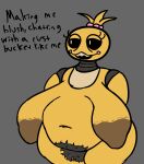  areola belly big_belly big_breasts breasts brown_areola female five_nights_at_freddy&#039;s five_nights_at_freddy&#039;s_2 genitals gilf_toy_chica hi_res lovetaste_chica mindcannon pussy sagging_breasts scottgames smile toy_chica_(fnaf) wide_hips yellow_body 